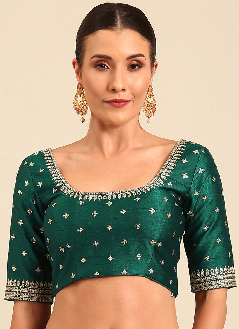 Women's Green Pure Silk Hand Work Readymade Blouse